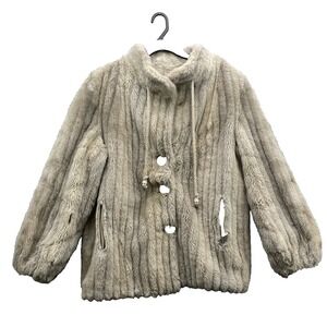 Vintage Sno-Minke Faux Mink Fur Coat‎ XL* Stripe Coat Boho 1960s Cabin Outdoor